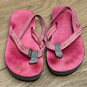 Rainbow Toddler Pink Leather Flip Flops Sandal Size 10–11 (Approx) Sparkle Studs